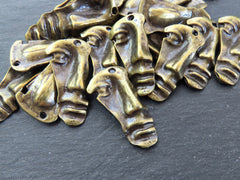 Bronze Mask Pendant, Face Silhouette Mask, Ancient Abstract Face Necklace Earring Eye Pendant, Antique Bronze Plated, 40x21mm, 1pc