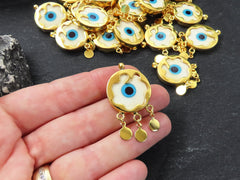 Cream Evil Eye Charm Gold Bezel Pendant, Glass Evil Eye Lampwork Amulet, Dangle Pendant, Protective, Lucky, Handmade, 1pc, Creamy White