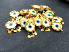 Cream Evil Eye Charm Gold Bezel Pendant, Glass Evil Eye Lampwork Amulet, Dangle Pendant, Protective, Lucky, Handmade, 1pc, Creamy White