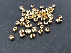 4mm Crimp Bead Knot Covers, Cover Ends, Non Tanrish Shiny 22k Gold Plated, 30pcs