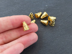 8 Small Tibetan Bali Style Cone Bead End Caps - 22k Matte Gold Plated