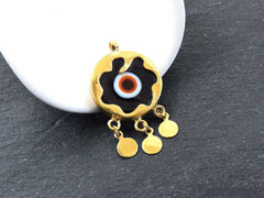 Black Evil Eye Charm Gold Bezel Pendant, Glass Evil Eye Lampwork Amulet, Dangle Pendant, Protective, Lucky, Handmade, 1pc