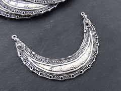 Silver Necklace Blank Choker Bib Pendant with 14 Holes, Tribal Ethnic, Non Tarnish, Matte Antique Silver Plated, 1pc