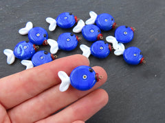 Glass Fish Charm Pendant, Good Luck Bead, Evil Eye Amulet, Murano, Kismet Beads, Lucky, Handmade, Blue, 1pc