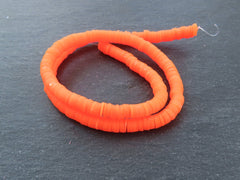 6mm Neon Orange Heishi Beads, Polymer Clay Disc Beads, African Disc Beads, Round Vinyl Beads, 16 inch Strand
