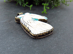 Conch Shell Horse Pendant, Nepalese Handmade, Carved Shell Pendant, Turquoise Stone, Antique Brass - No:1