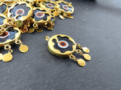 Black Evil Eye Charm Gold Bezel Pendant, Glass Evil Eye Lampwork Amulet, Dangle Pendant, Protective, Lucky, Handmade, 1pc