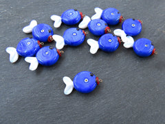 Glass Fish Charm Pendant, Good Luck Bead, Evil Eye Amulet, Murano, Kismet Beads, Lucky, Handmade, Blue, 1pc