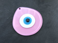 Pink Evil Eye Glass Pendant Bead, Fused Glass Artisan Handmade Turkish Nazar Protective Symbol Talisman Jewelry Design Home Decor 13cm