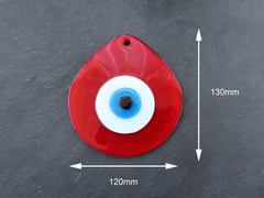 Red Evil Eye Glass Pendant Bead, Fused Glass Artisan Handmade Turkish Nazar Protective Symbol Talisman Jewelry Design Home Decor 13cm