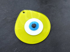 Yellow Evil Eye Glass Pendant Bead, Fused Glass Artisan Handmade Turkish Nazar Protective Symbol Talisman Jewelry Design Home Decor 13cm