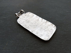 Large Scribble Rectangle Pendant, Extra Large Statement pendant, Organic Drizzle Detail, Slider Bail, Matte Silver Plated, 1pc