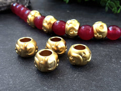 Star Moon Gold Bead Spacers, Round Rustic Beads, Greek Mykonos Silver Bead, Tarnish Resistant Beads, 22k Matte Gold Plated, 4pc