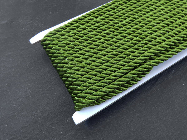 3.5mm Seaweed Green Twisted Rope, Twisted Rayon Cord, Beige Satin Rope, Silk Braid, Beige Cord, 3 Ply Twist, 1 meters=1.09 Yards