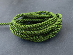 3.5mm Seaweed Green Twisted Rope, Twisted Rayon Cord, Beige Satin Rope, Silk Braid, Beige Cord, 3 Ply Twist, 1 meters=1.09 Yards