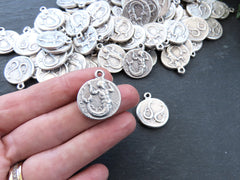 Merman Triton Coin Pendants Charms, Son Of Poseidon Coin, Replica Coin, Greek Mythology, Matte Antiques Silver Plated, 2pc