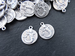 Merman Triton Coin Pendants Charms, Son Of Poseidon Coin, Replica Coin, Greek Mythology, Matte Antiques Silver Plated, 2pc