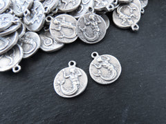 Merman Triton Coin Pendants Charms, Son Of Poseidon Coin, Replica Coin, Greek Mythology, Matte Antiques Silver Plated, 2pc