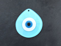 Aqua Blue Evil Eye Glass Pendant Bead, Fused Glass Artisan Handmade Turkish Nazar Protective Symbol Talisman Jewelry Design Home Decor 13cm