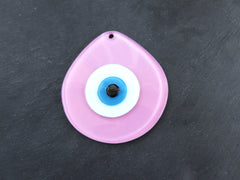 Pink Evil Eye Glass Pendant Bead, Fused Glass Artisan Handmade Turkish Nazar Protective Symbol Talisman Jewelry Design Home Decor 13cm