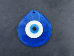 Blue Evil Eye Glass Pendant Bead, Fused Glass Artisan Handmade Turkish Nazar Protective Symbol Talisman Jewelry Design Home Decor 13cm