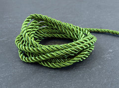 3.5mm Moss Green Twisted Rope, Twisted Rayon Cord, Beige Satin Rope, Silk Braid, Beige Cord, 3 Ply Twist, 1 meters=1.09 Yards