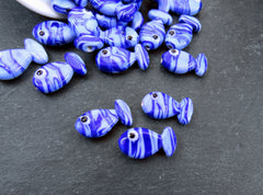 3 Glass Fish Beads, Good Luck Bead, Evil Eye Amulet, Murano, Kismet Beads, Lucky, Handmade Lampwork, Cornflower Blue