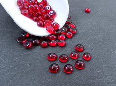 8mm Red Czech Round Glass Dome Cabochon Beads - 8pcs