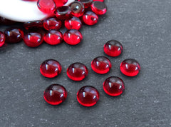 8mm Red Czech Round Glass Dome Cabochon Beads - 8pcs