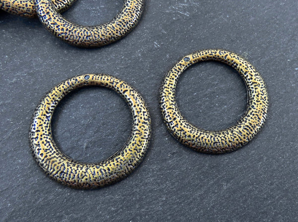 Hammered Hoops Pendants, Circle Components for Earrings, Round Necklace Pendant, Rustic Dotted Hammered, Antique Bronze Plated 2pc
