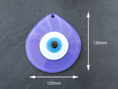 Purple Evil Eye Glass Pendant Bead, Fused Glass Artisan Handmade Turkish Nazar Protective Symbol Talisman Jewelry Design Home Decor 13cm