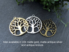 Tree of Life Pendant Charm, Family Tree, Necklace Pendant, Earring Components, Matte Antique Silver Plated, 2pc