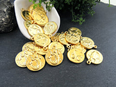 Merman Triton Coin Pendants Charms, Son Of Poseidon Coin, Replica Coin, Greek Mythology, 22k Matte Gold Plated, 2pc