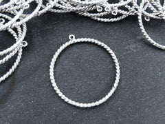 Twisted Circle Loop Pendant, Silver Minimalist Hoop Connector Link, Organic Texture, Antique Silver Plated 1pc