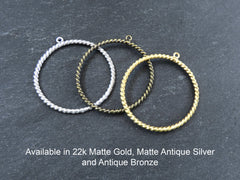 Twisted Circle Loop Pendant, Bronze Minimalist Hoop Connector Link, Organic Texture, Antique Bronze Plated 1pc