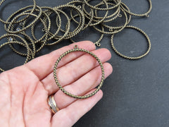 Twisted Circle Loop Pendant, Bronze Minimalist Hoop Connector Link, Organic Texture, Antique Bronze Plated 1pc