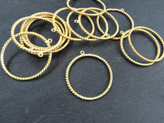 Twisted Circle Loop Pendant, Hoop Necklace Pendant, Connector Link, Organic Texture, 22k Matte Gold Plated 1pc