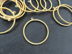 Twisted Circle Loop Pendant, Hoop Necklace Pendant, Connector Link, Organic Texture, 22k Matte Gold Plated 1pc