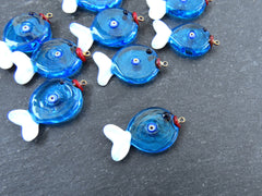 Glass Fish Charm Pendant, Lampwork Murano, Good Luck Bead, Evil Eye Amulet, Kismet Beads, Lucky, Handmade, Blue, 1pc, Type 2