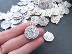 Merman Triton Coin Pendants Charms, Son Of Poseidon Coin, Replica Coin, Greek Mythology, Matte Antiques Silver Plated, 2pc