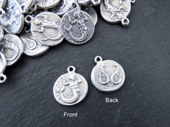 Merman Triton Coin Pendants Charms, Son Of Poseidon Coin, Replica Coin, Greek Mythology, Matte Antiques Silver Plated, 2pc