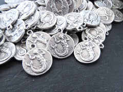 Merman Triton Coin Pendants Charms, Son Of Poseidon Coin, Replica Coin, Greek Mythology, Matte Antiques Silver Plated, 2pc