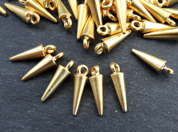 Gold Rustic Spike Charm Pendants, Point Pendulum Charm, Drop Pendant, Minimalist Goth Charms, Modern Charms, 22k Matte Gold Plated - 6pc