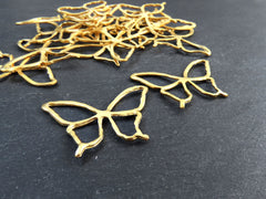 Butterfly Pendant, Rustic Cut Out Butterfly Loop, Connector Link, Simple, Cutout, Fretwork, Butterfly Outline, 22k Matte Gold, 2PC