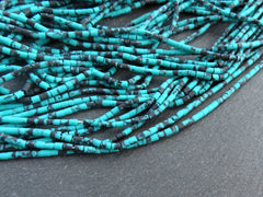 5 Afghan Seed Bead Strands, 2mm Afghani Ocean Blue Tiny Seed Beads, Howlite Tube Heishi Loose Beads, Gemstone Beads, 5 x 14inch strands