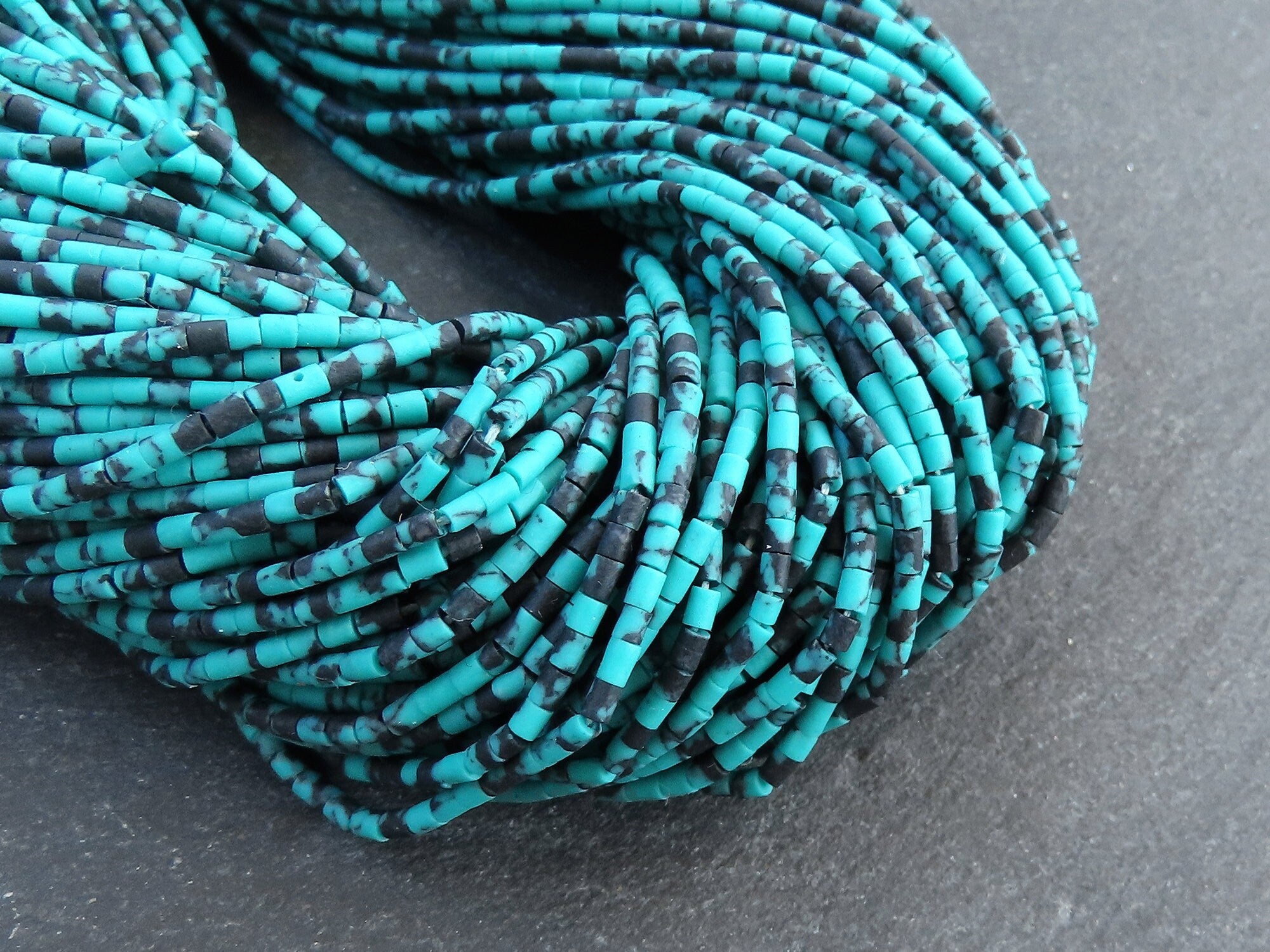5 Afghan Seed Bead Strands, 2mm Afghani Ocean Blue Tiny Seed Beads, Howlite Tube Heishi Loose Beads, Gemstone Beads, 5 x 14inch strands
