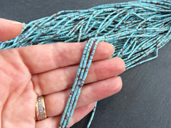 5 Afghan Seed Bead Strands, 2mm Afghani Turquoise Matrix Tiny Seed Beads, Tube Heishi Loose Beads, Gemstone Beads, 5 x 14inch strands