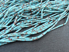 5 Afghan Seed Bead Strands, 2mm Afghani Turquoise Matrix Tiny Seed Beads, Tube Heishi Loose Beads, Gemstone Beads, 5 x 14inch strands