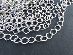 14mm Twisted Diamond Link Silver Chain, Large Chunky Statement Chain for Jewelry Making, Non Tarnish, Matte Antique Silver Plated, 1 Meter