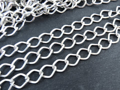 14mm Twisted Diamond Link Silver Chain, Large Chunky Statement Chain for Jewelry Making, Non Tarnish, Matte Antique Silver Plated, 1 Meter